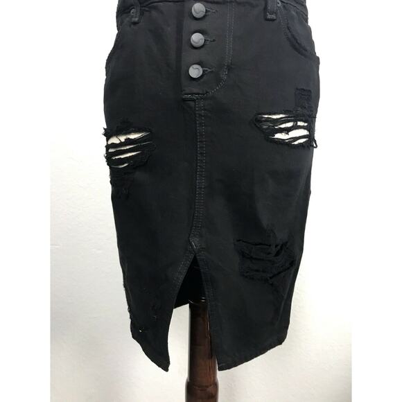 Joe's Jeans Distressed Frayed Stretch Button Fly Denim Skirt - Picture 2 of 9